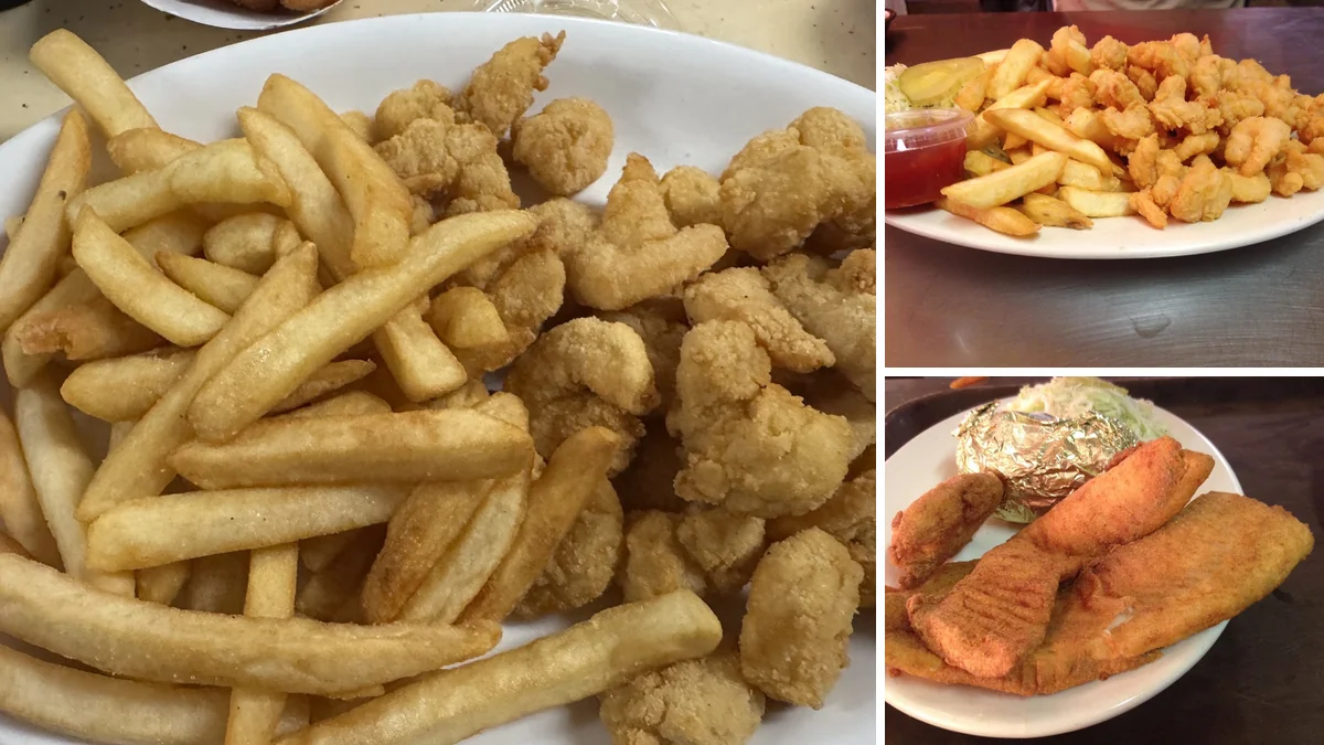 A plate of shrimp beside simple sides.